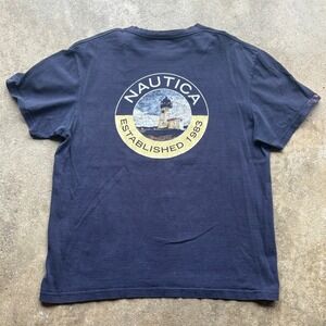Vinatge Nautica Established 1983‎ Graphic T-Shirt Mens Size L Short Sleeve